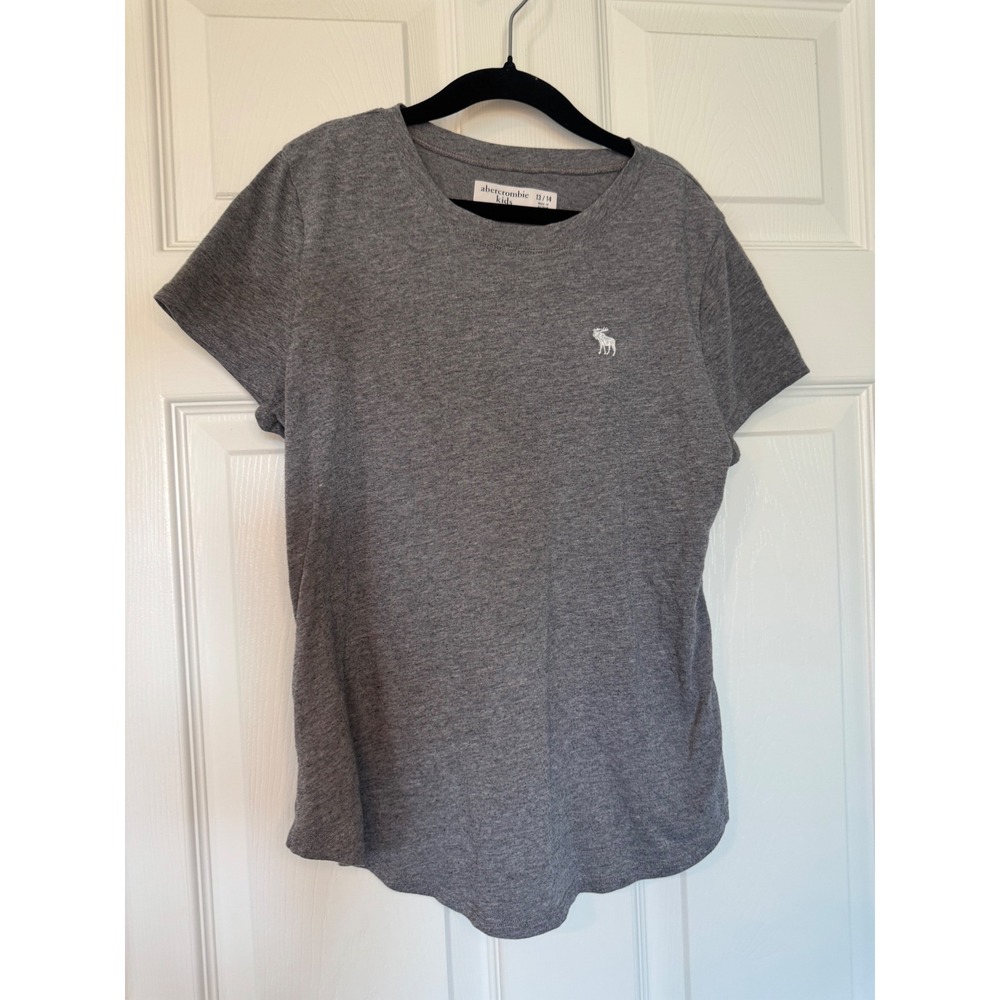 Abercrombie Kids Gray Heathered Short Sleeve Logo Tee Shirt Size 13/14
